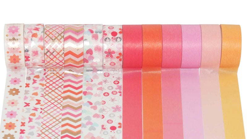 YUBBAEX 12 Rolls Pink Gold Washi Tape Set Masking Decorative Tapes (Pink Mix) - Image 2